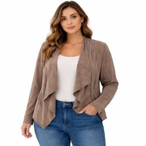 KUT From The Kloth Jacket Womens Large Brown Faux Suede Open Front Soft Draped